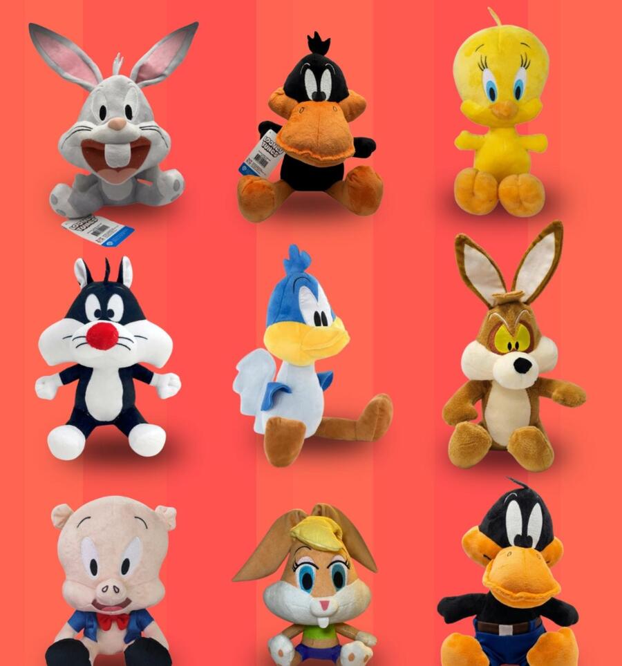 Pelúcias oficiais Looney Tunes em operação nas máquinas Warner Bros.